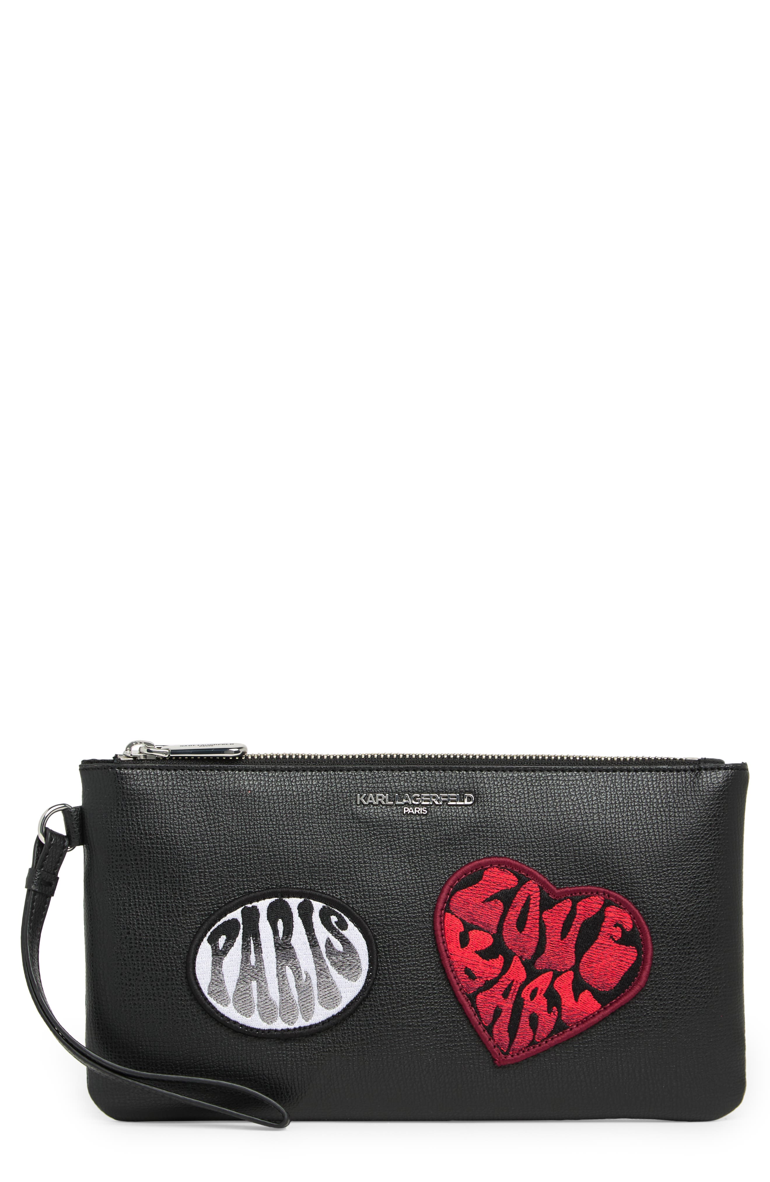 KARL LAGERFELD PARIS Large Logo Patch Wristlet, Main, color, 