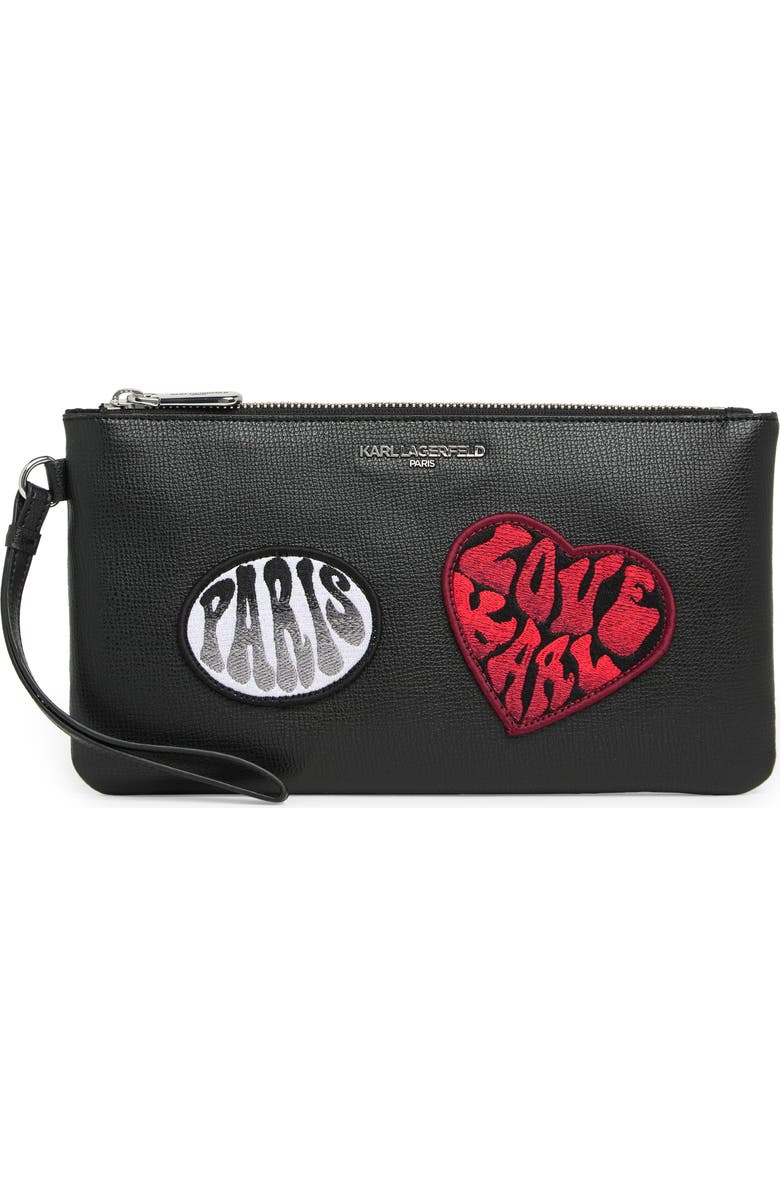 KARL LAGERFELD PARIS Large Logo Patch Wristlet, Main, color,