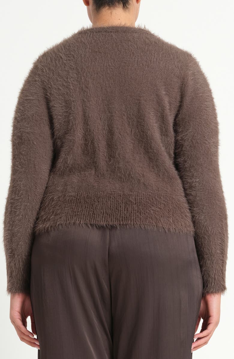 Estelle Camille Fuzzy Crewneck Cardigan, Alternate, color, Mocha