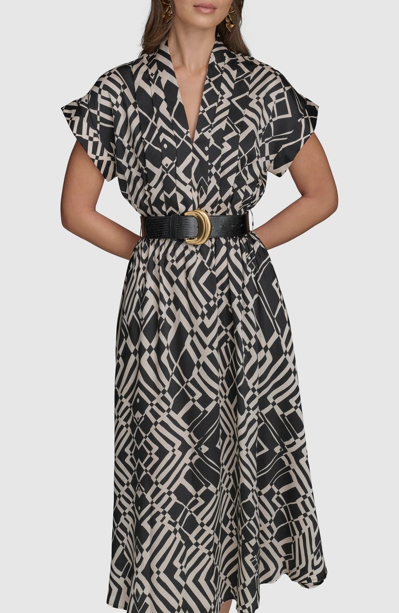 Donna Karan New York Print Belted Midi Dress, Alternate, color, Black/ Sand