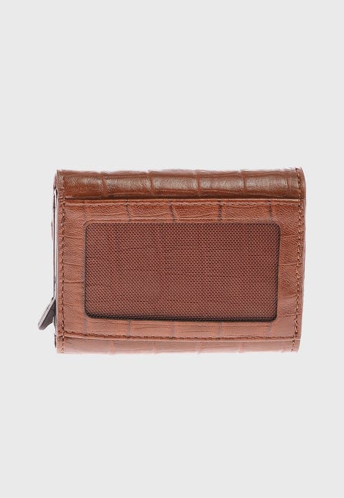 Furniq Uk Genuine Leather Crocodile Pattern Snap Closure Wallet And Card Holder In Brown