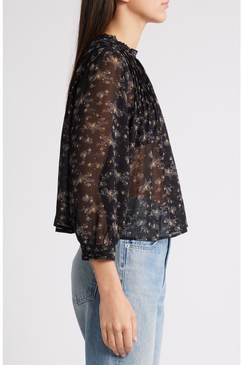High Neck Chiffon Top, Alternate, color, BLACK- OLIVE ABSTRACT BOUQUE