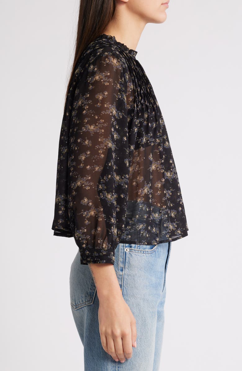 Treasure & Bond High Neck Chiffon Top, Alternate, color, Black- Olive Abstract Bouque