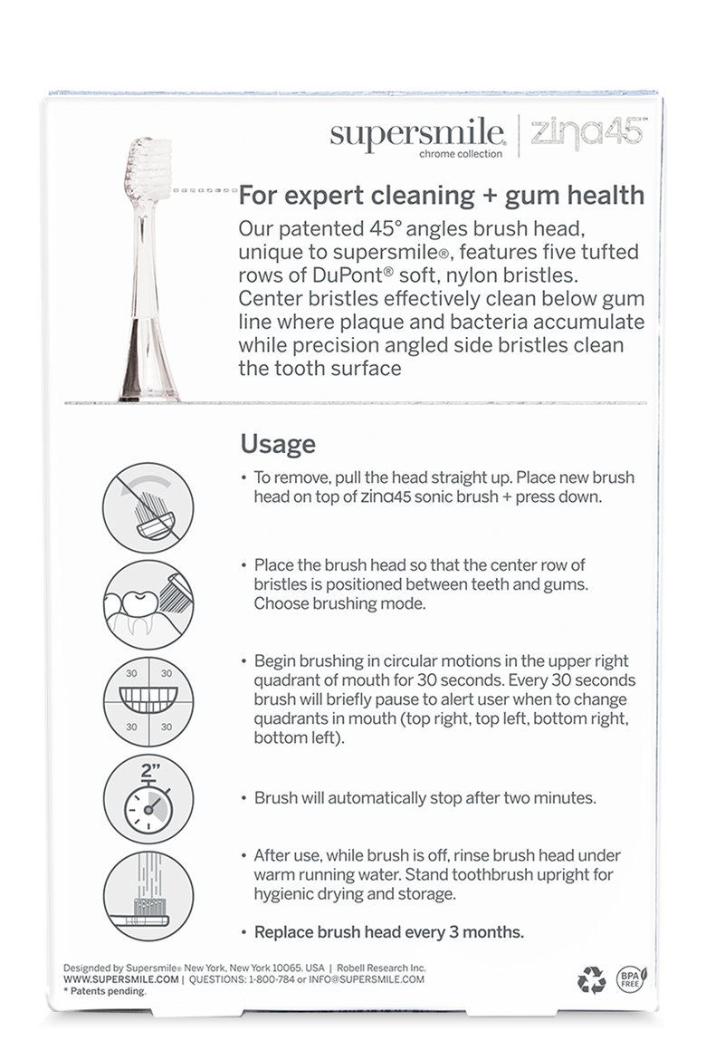 Zina45 sonic pulse toothbrush replacement heads, Alternate, color, Chromse Silver