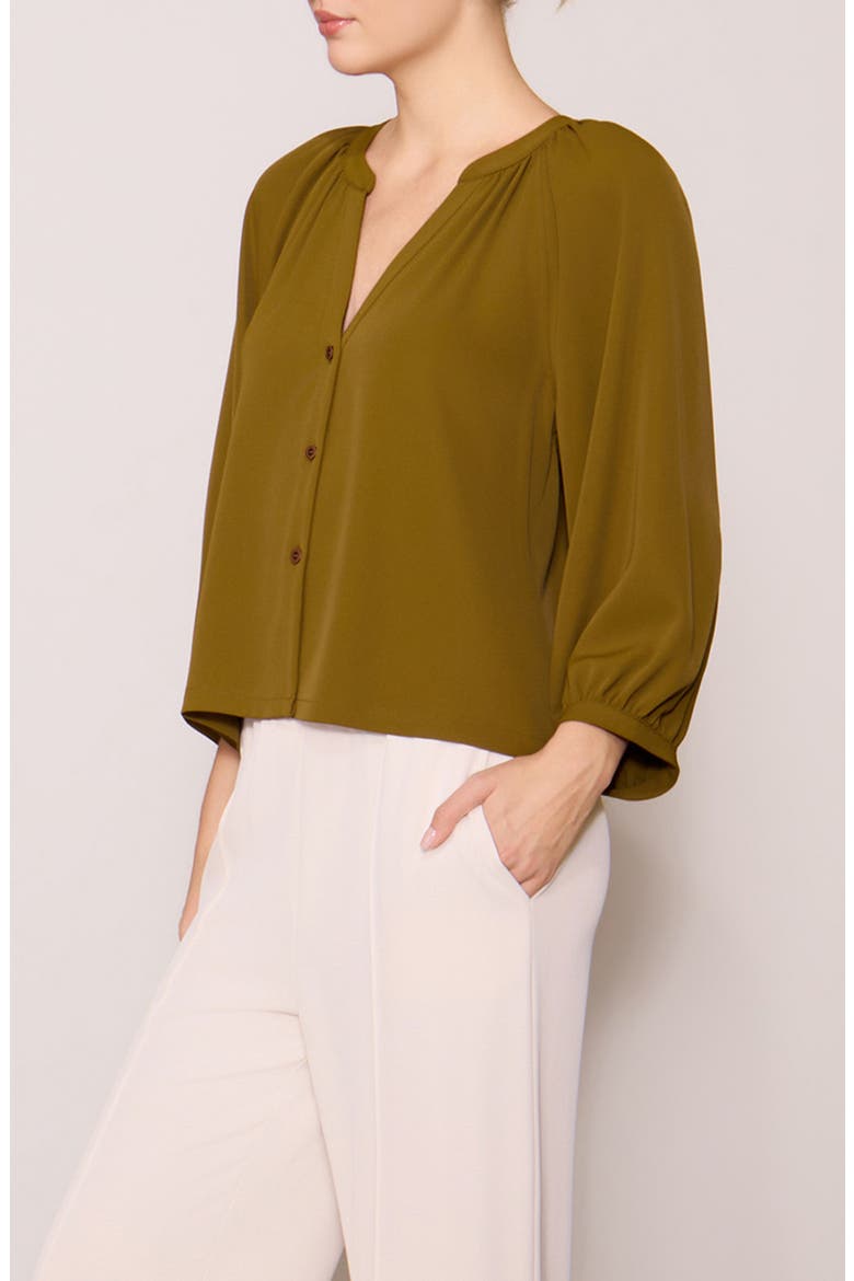 Luxe Crepe Three-Quarter Sleeve Top, Alternate, color, FIR GREEN