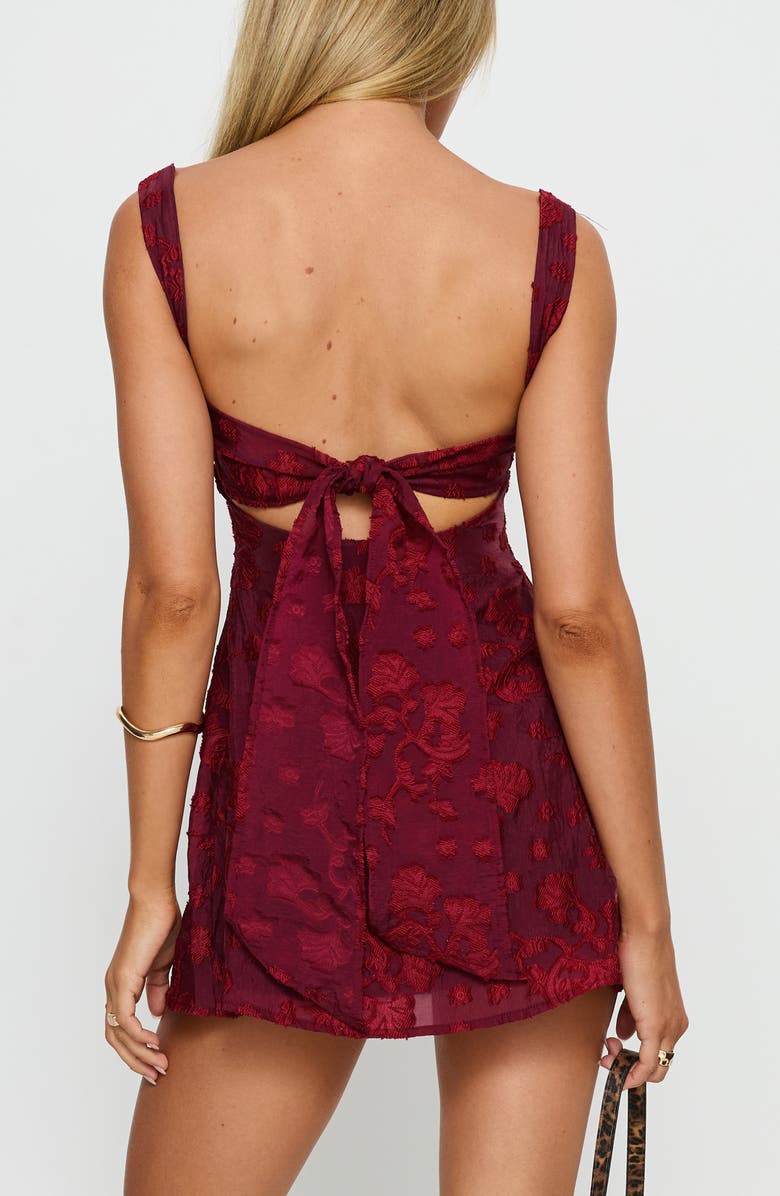 Princess Polly Mcbeath Floral Jacquard Minidress, Alternate, color, Burgundy Burnout