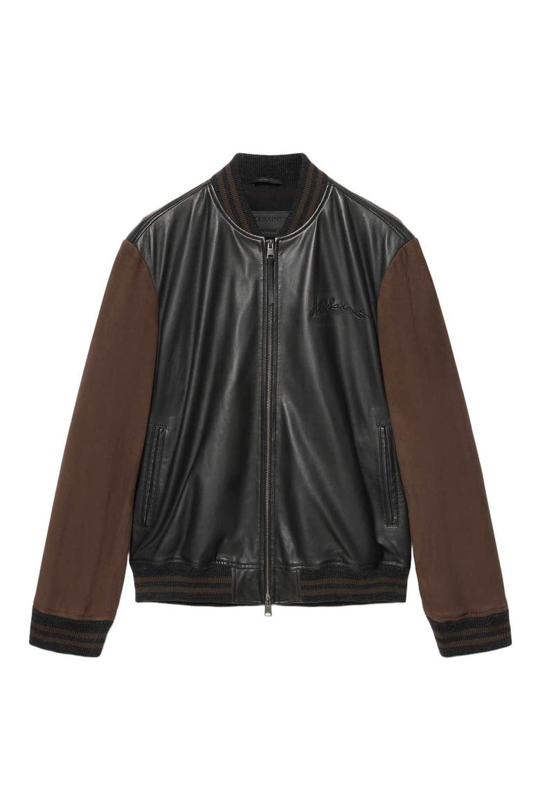 Blanco Leather Bomber Jacket, Main, color, BLACK/ BROWN