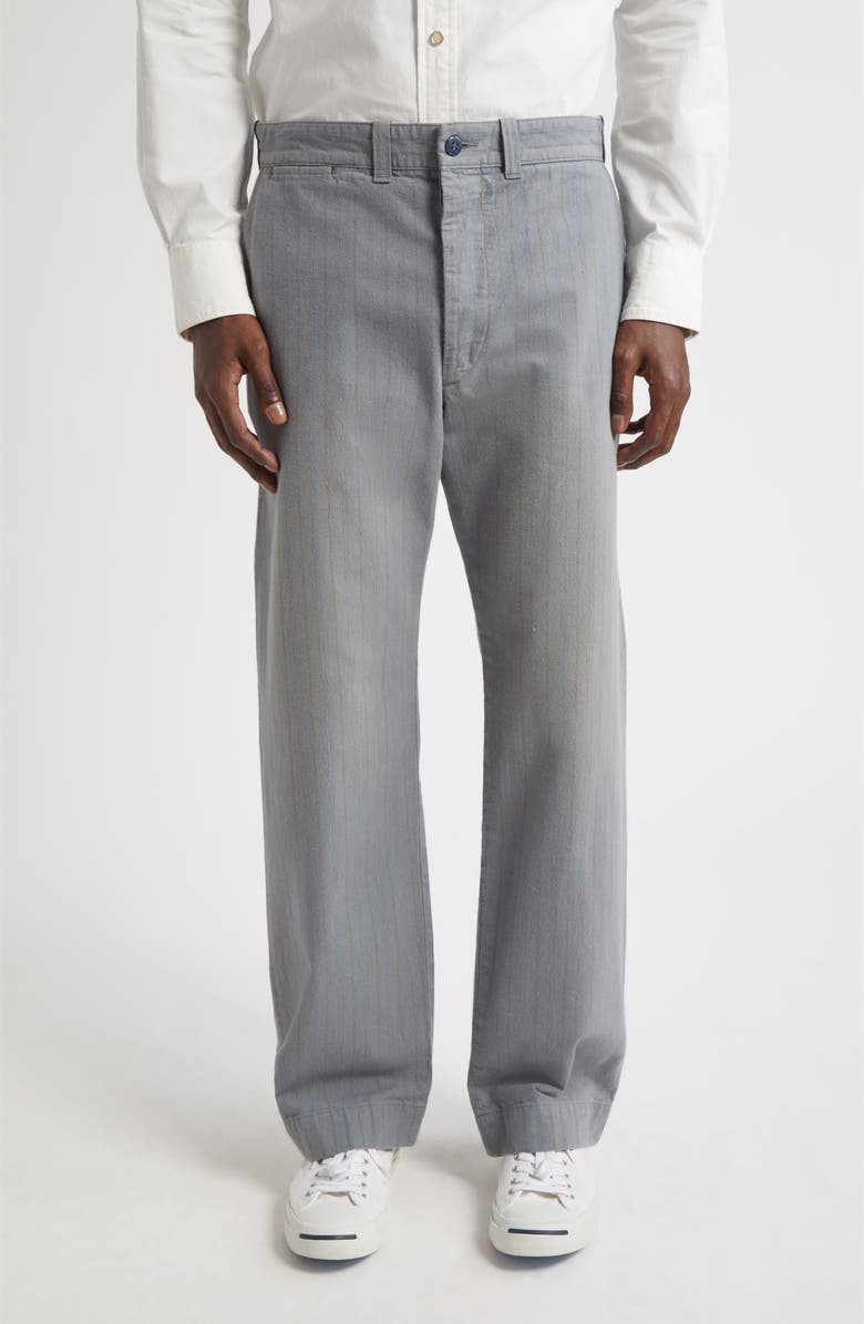Double RL Maitland Stripe Flat Front Cotton & Linen Chinos, Main, color, Faded Navy Stripe