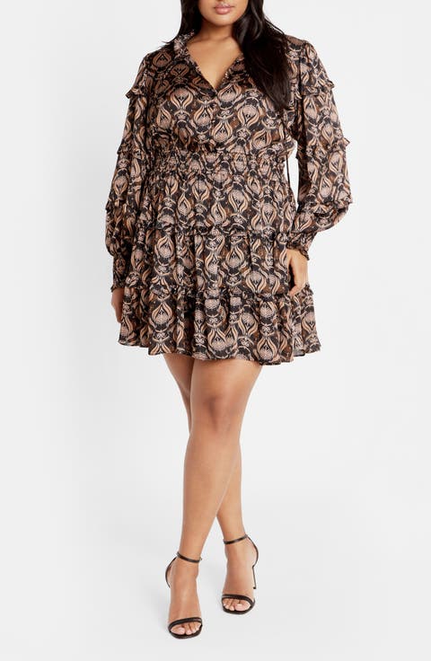 Mira Ruffle Long Sleeve Dress (Plus)
