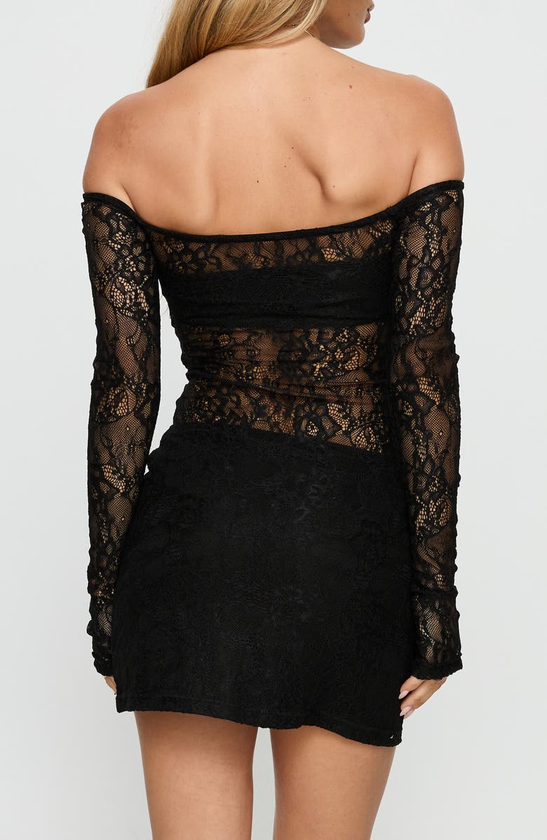 Princess Polly Annora Long Sleeve Lace Minidress, Alternate, color, Black