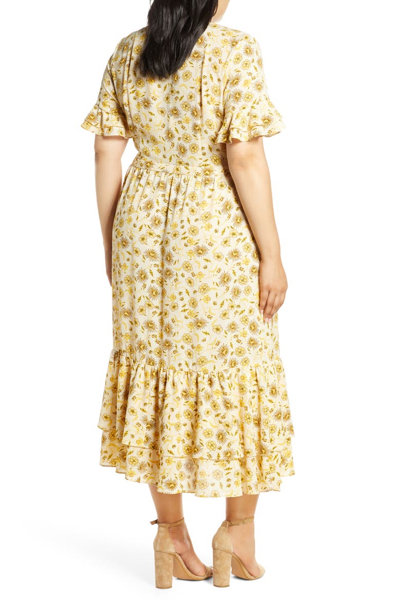 Moroccan Tile Ruffle Midi Dress, Alternate, color, TURMERIC SPICE