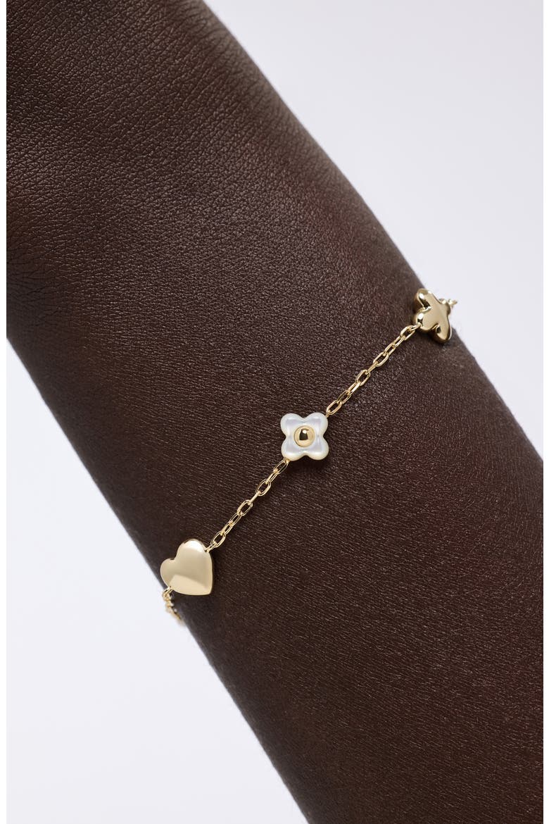 Azura Heart & Flower Station Bracelet, Alternate, color, GOLD / WHITE