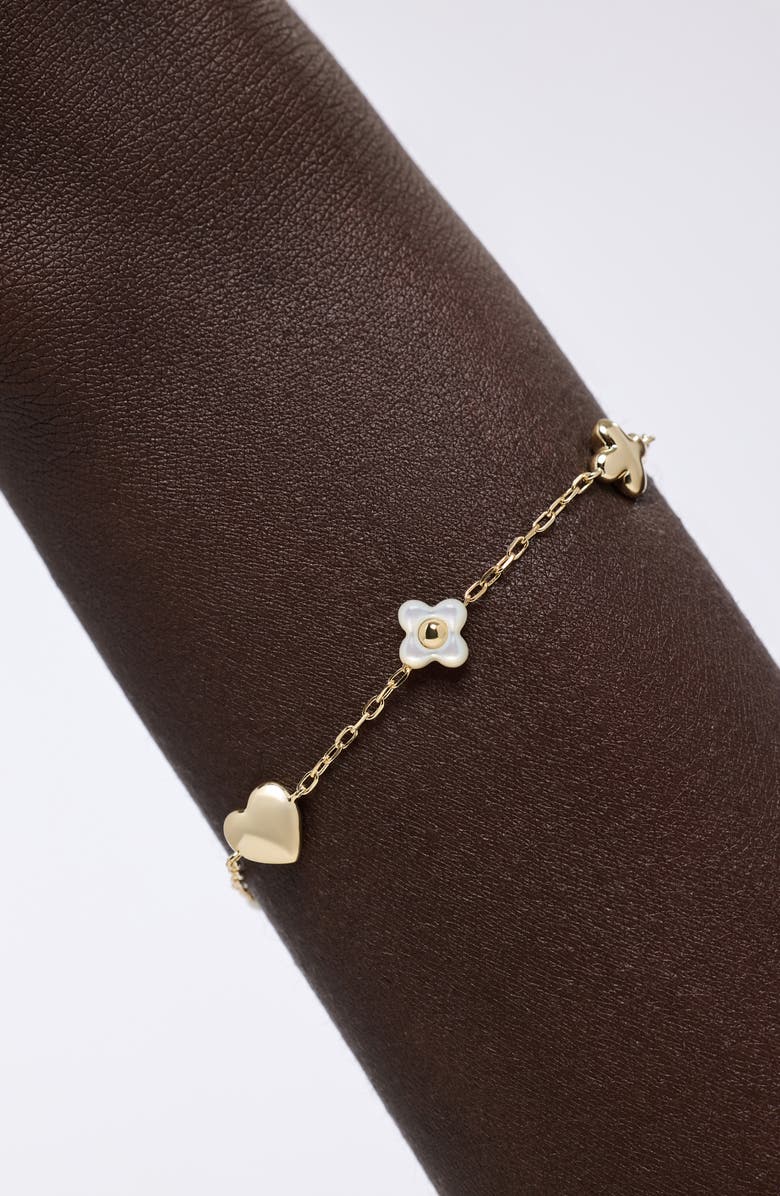 Ana Luisa Azura Heart & Flower Station Bracelet, Alternate, color, Gold / White