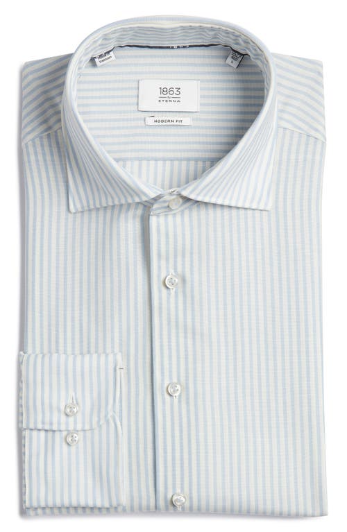 1863 By Eterna Soft Luxury Modern Fit Stripe Wool & Linen Non-iron Dress Shirt In White