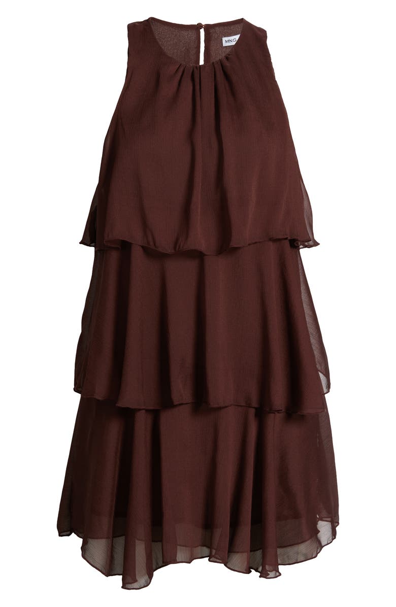 MANGO Cake Ruffle Minidress, Main, color, Chocolate