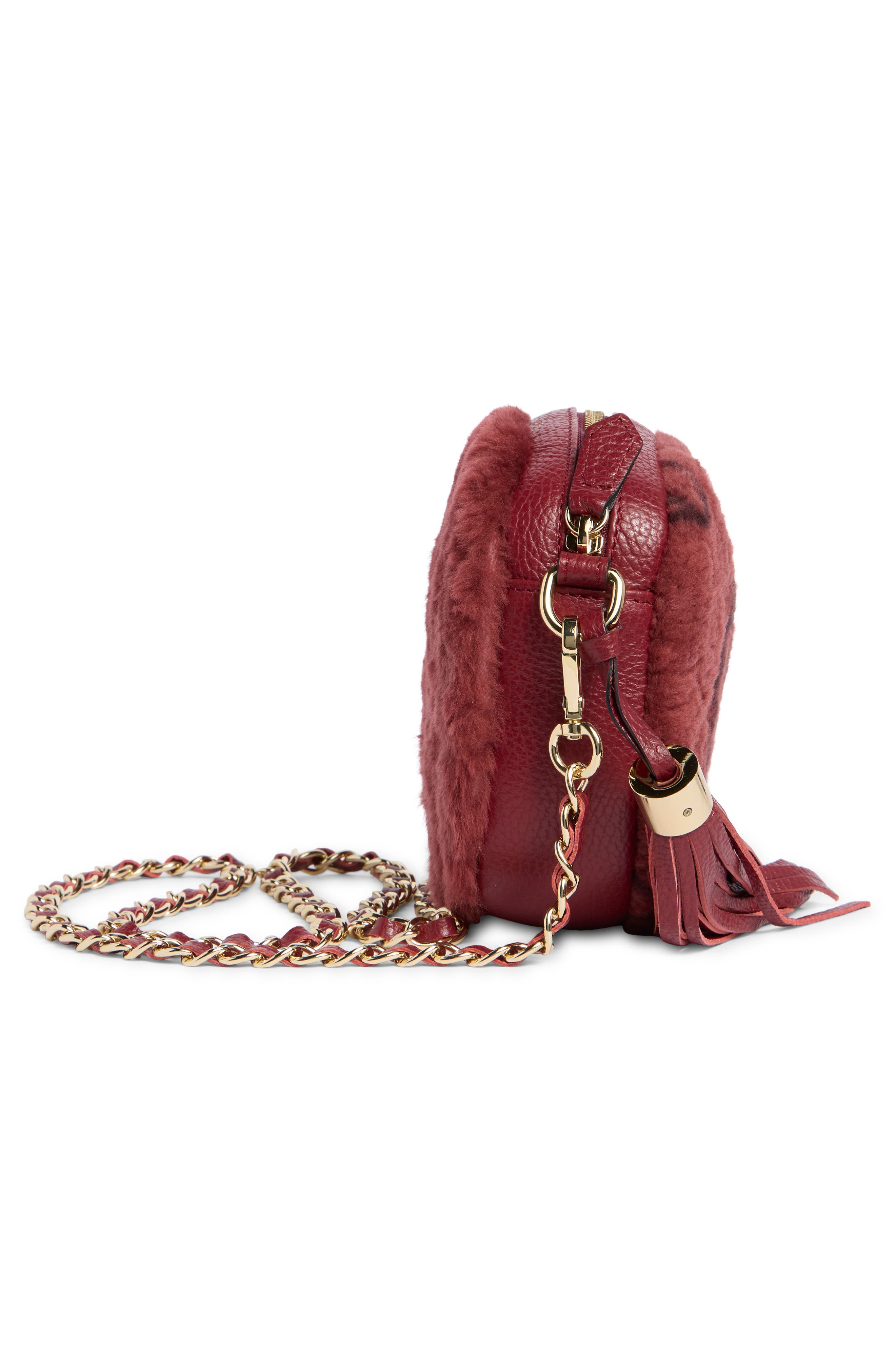 VALENTINO BY MARIO VALENTINO Nina Faux Shearling Crossbody Bag, Alternate, color, Mahogany