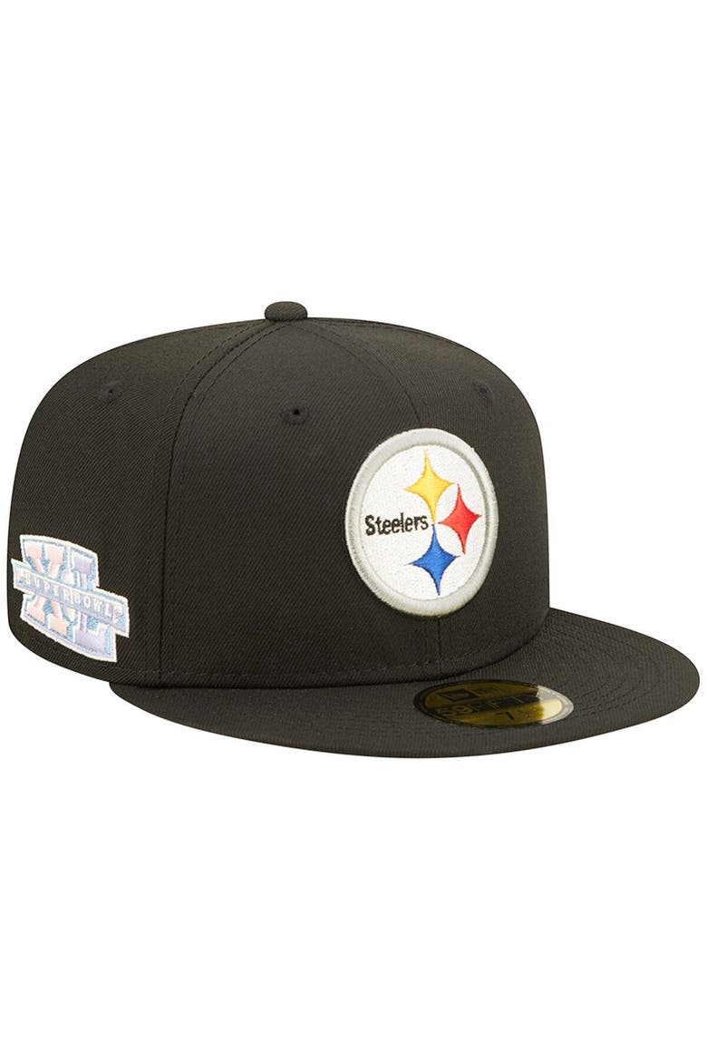 Men's New Era Black Pittsburgh Steelers Super Bowl XL Pink Pop Sweat 59FIFTY Fitted Hat, Main, color, Black