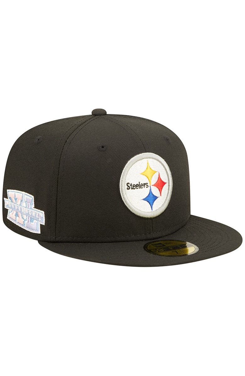 New Era Men's New Era Black Pittsburgh Steelers Super Bowl XL Pink Pop Sweat 59FIFTY Fitted Hat, Main, color, Black