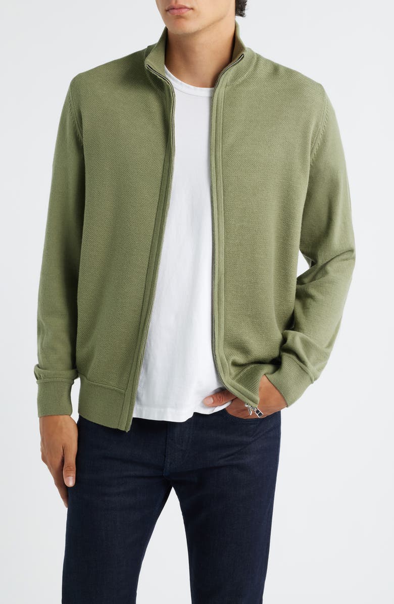 BOSS Illarione Zip Wool Cardigan, Main, color, Medium Green