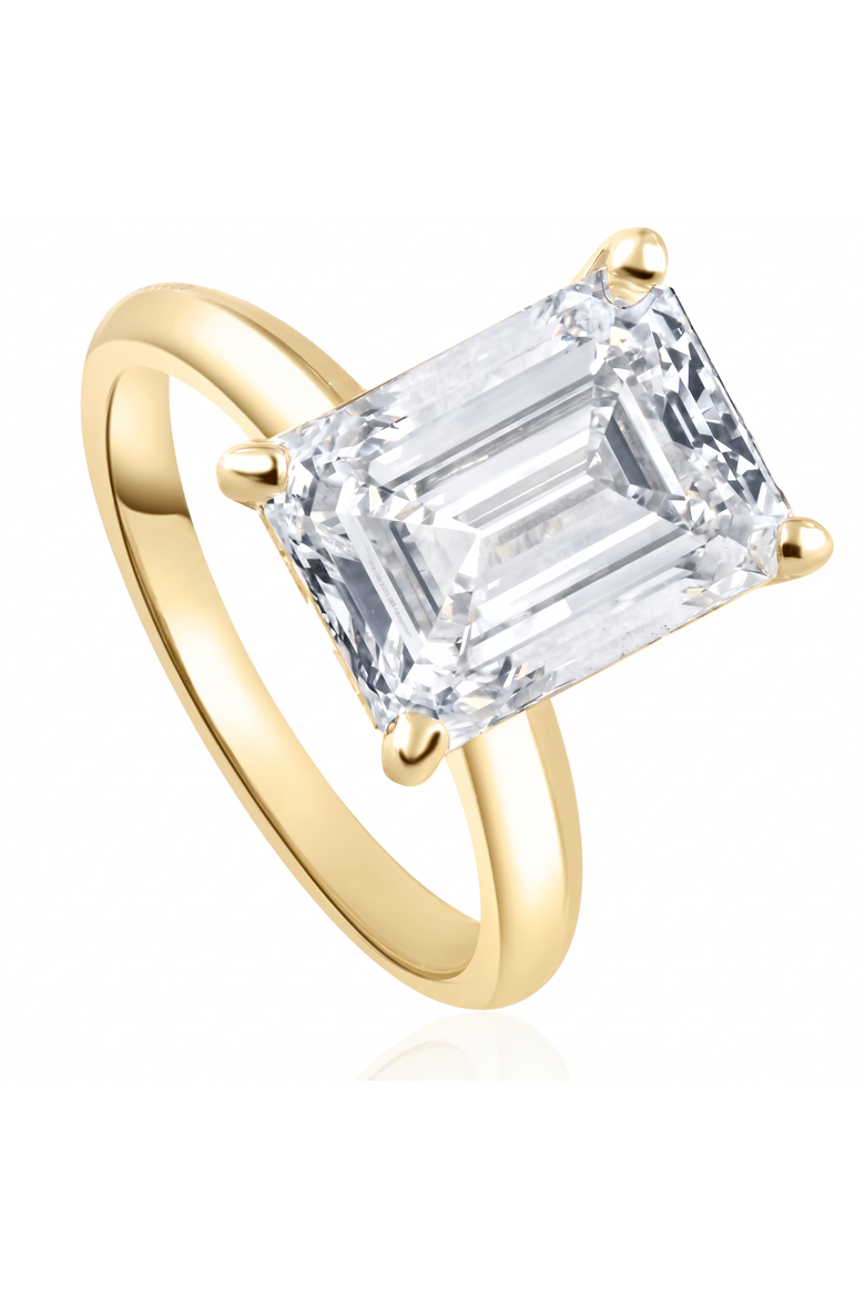 Certified 4Ct Emerald Cut Solitaire Diamond Engagement Ring Lab Grown 14k, Main, color, 14k Yellow Gold