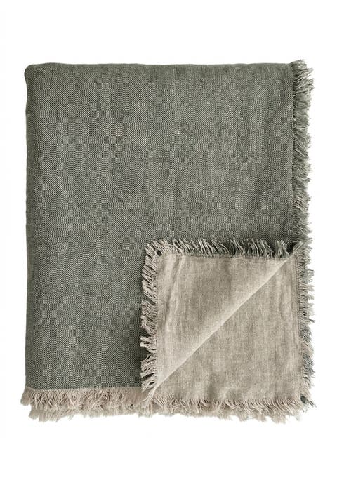 Reversible Linen Fringe Throw