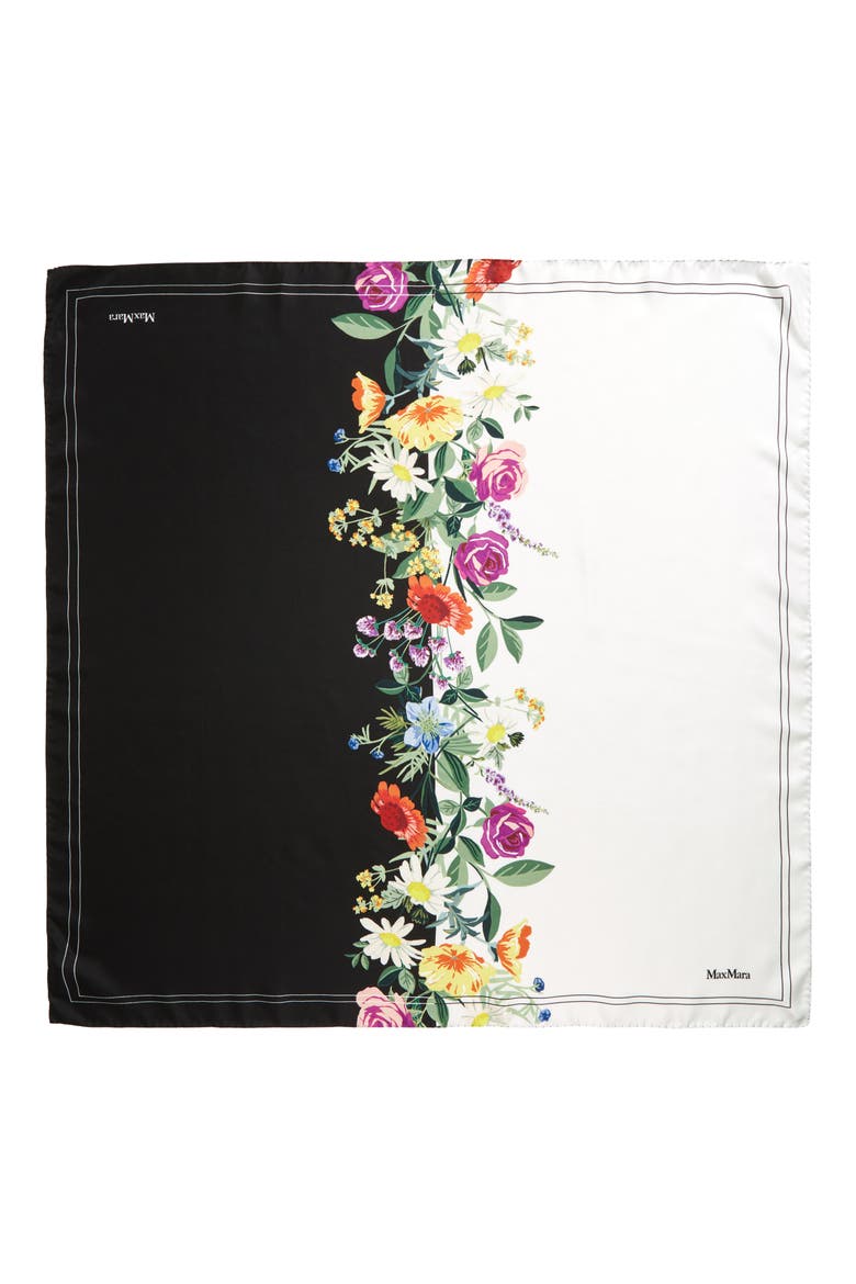 Floral Monogram Silk Square Scarf, Main, color, 004 WHITE FLORAL
