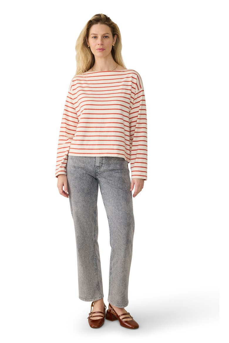 Stripe Organic Cotton Boatneck Top, Alternate, color, ATLANTIC CLAY STRIPE