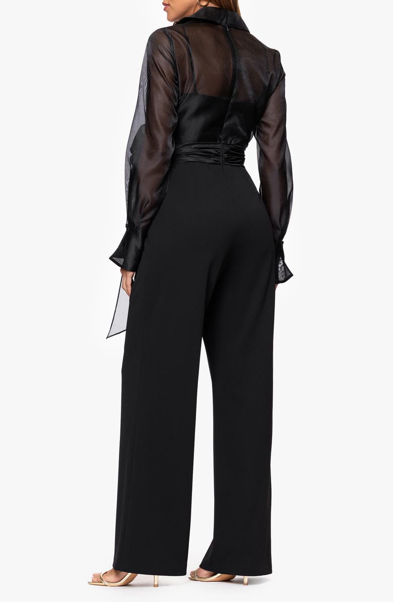Xscape Evenings Mixed Media Long Sleeve Jumpsuit, Alternate, color, Black