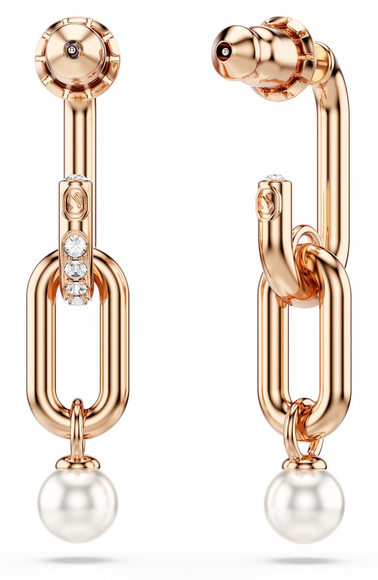 Swarovski Constella Crystal & Faux Pearl Drop Earrings, Alternate, color, Rose Gold/ White