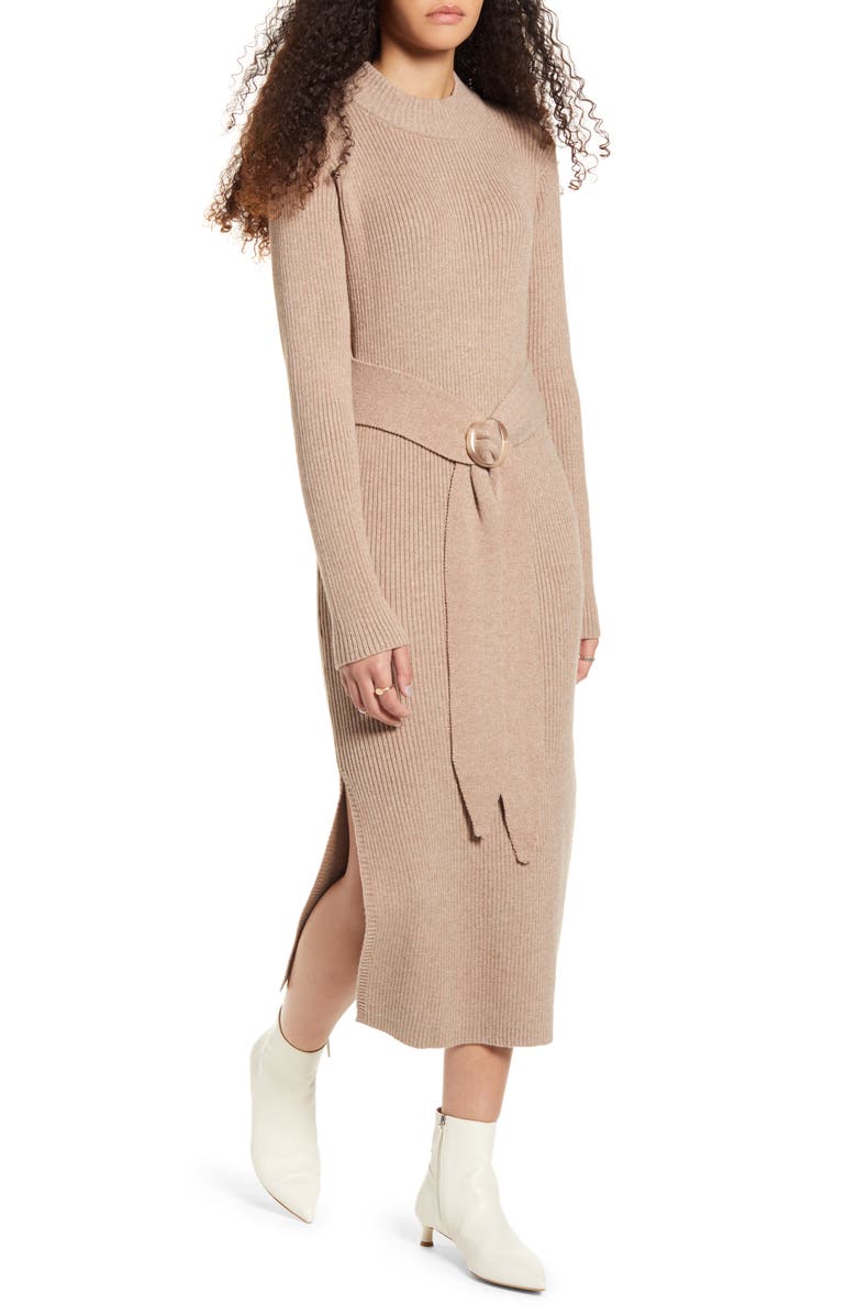 MOON RIVER Long Sleeve Belted Sweater Dress, Main, color,