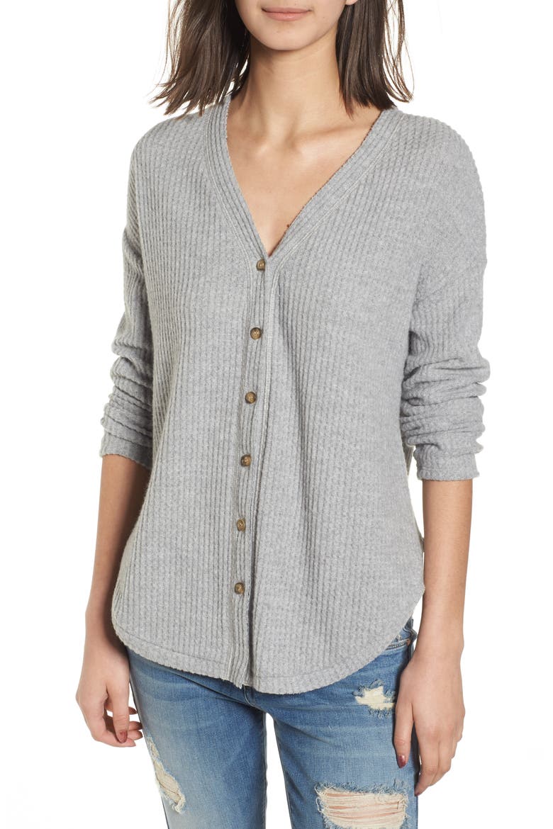 Thermal Button Front Shirt, Main, color, GREY