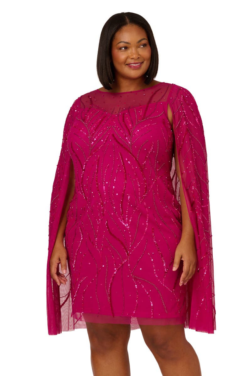 Adrianna Papell Beaded Cape Sleeve Cocktail Dress, Alternate, color, 