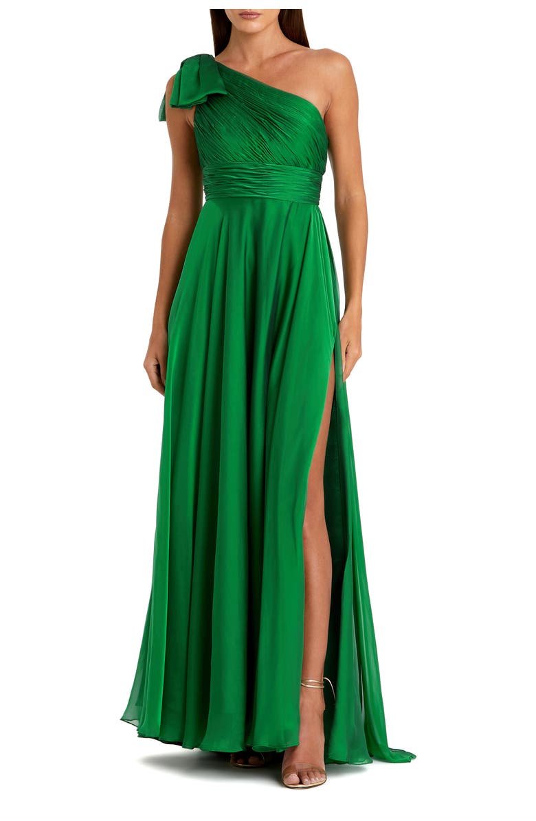 Mac Duggal Petite Pleated One Shoulder Chiffon Gown, Main, color,