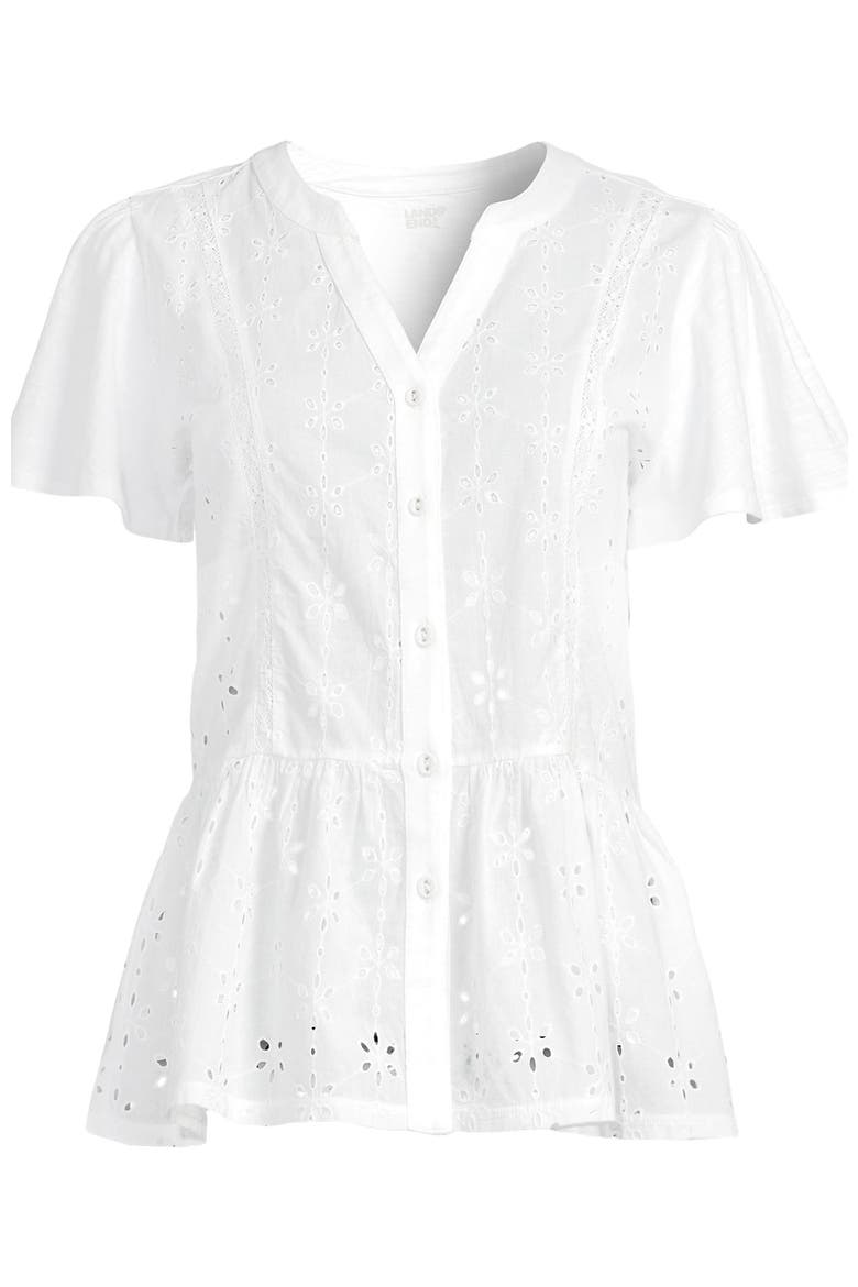 Plus Size Short Sleeve Mixed Media Eyelet Top, Alternate, color, White