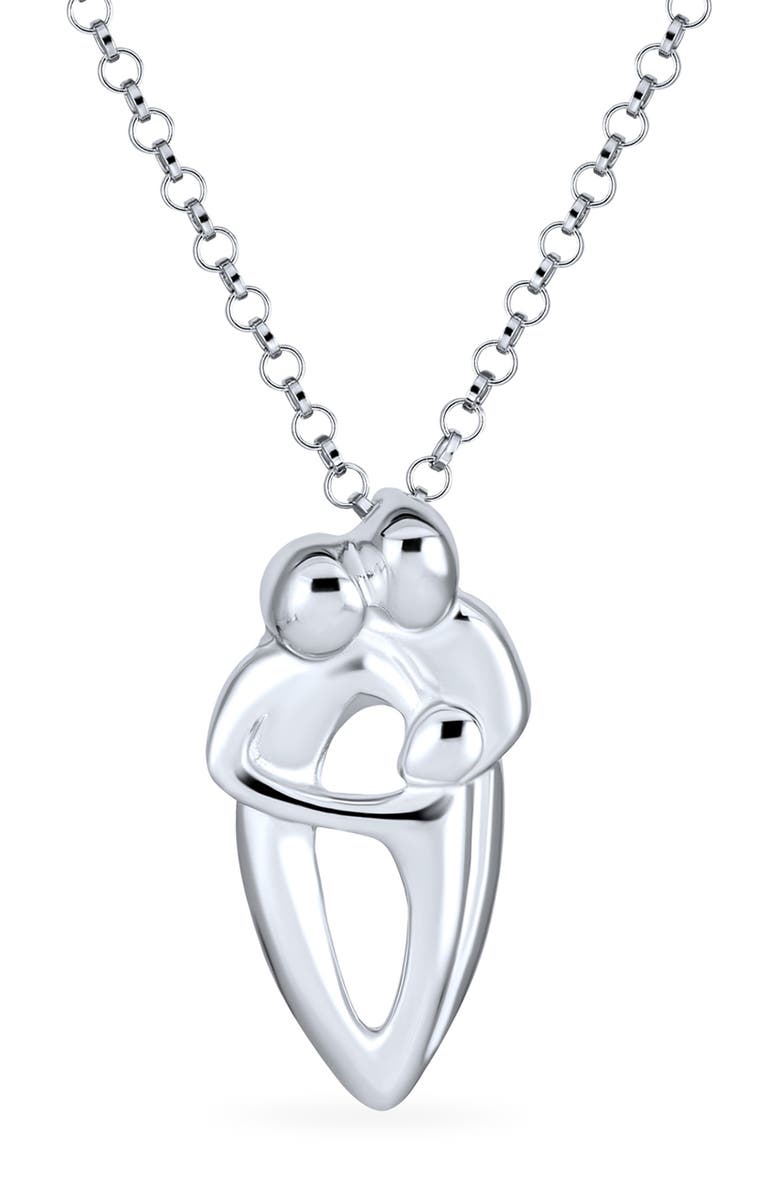 BLING JEWELRY Sterling Silver Family Love Pendant Necklace, Main, color, 