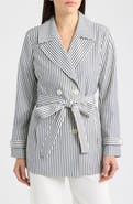Tahari ASL Striped Seersucker Wrap Jacket