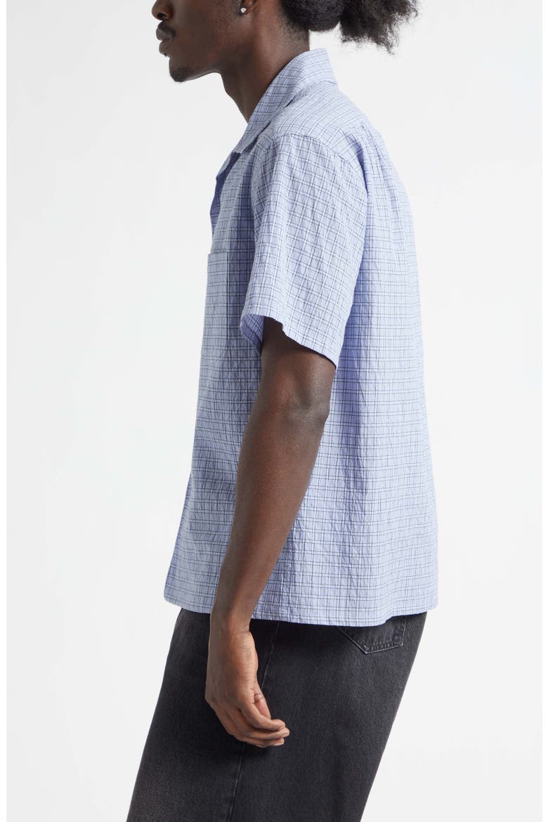 Check Linen & Cotton Camp Shirt, Alternate, color, SKY BLUE