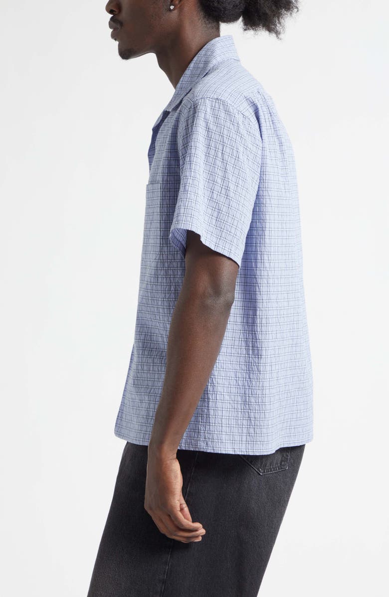 Maison Margiela Check Linen & Cotton Camp Shirt, Alternate, color, Sky Blue