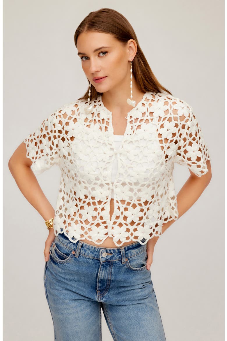 Kamille Openwork Button-Up Shirt, Alternate, color, IVORY