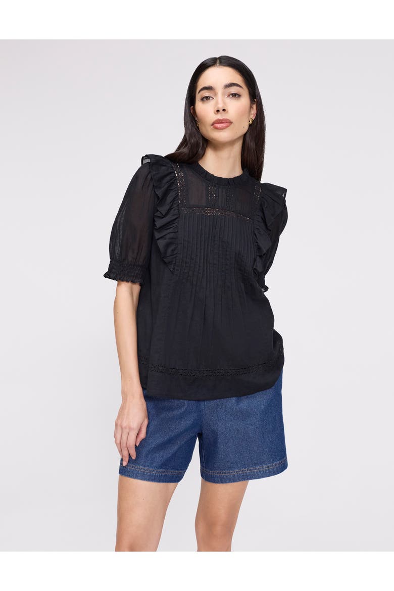 Jolin Puff Sleeve Cotton Top, Main, color, Black