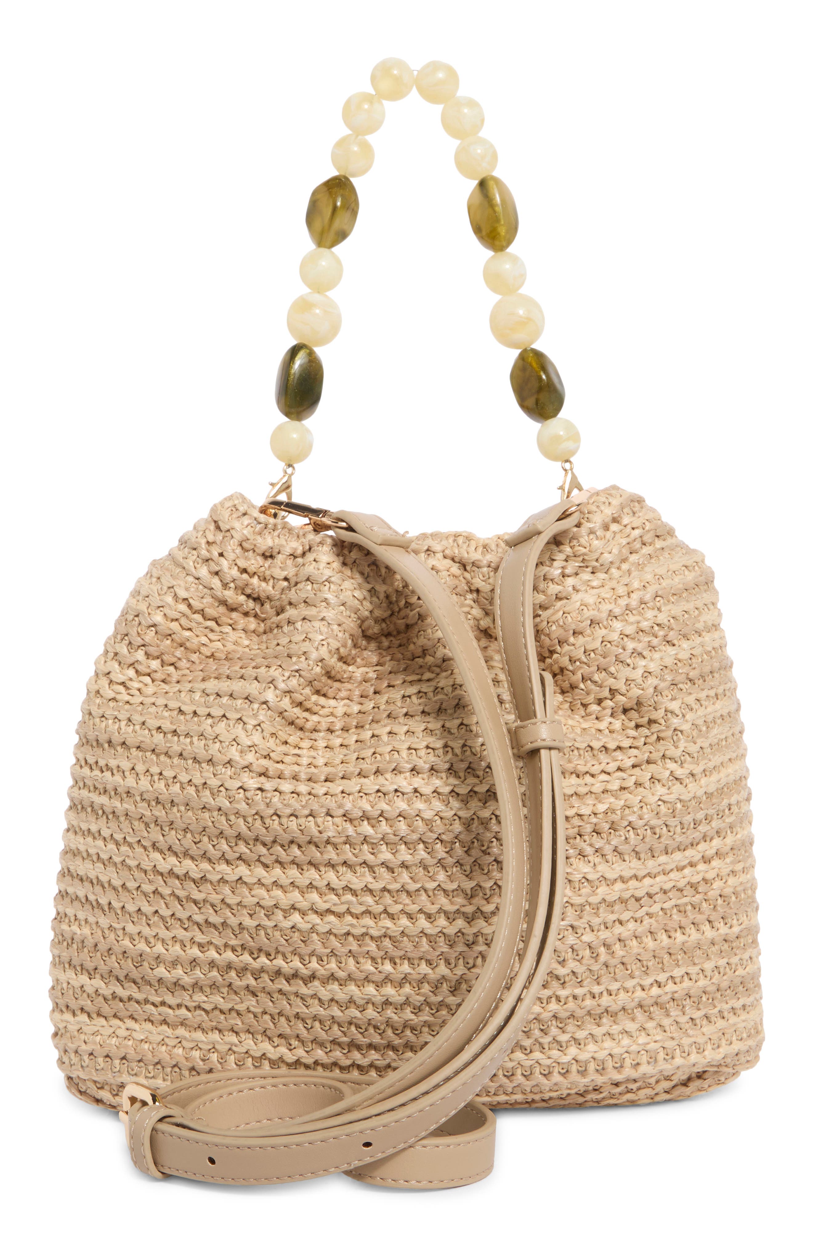 URBAN EXPRESSIONS HANDBAGS Beaded Handle Straw Crossbody Bag, Alternate, color, Natural
