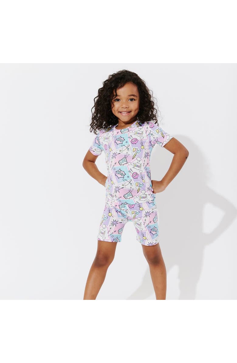 Bellabu Bear Comic Purple Kids 2-Piece Short Sleeve & Shorts Pajama Set, Alternate, color, Comic Purple