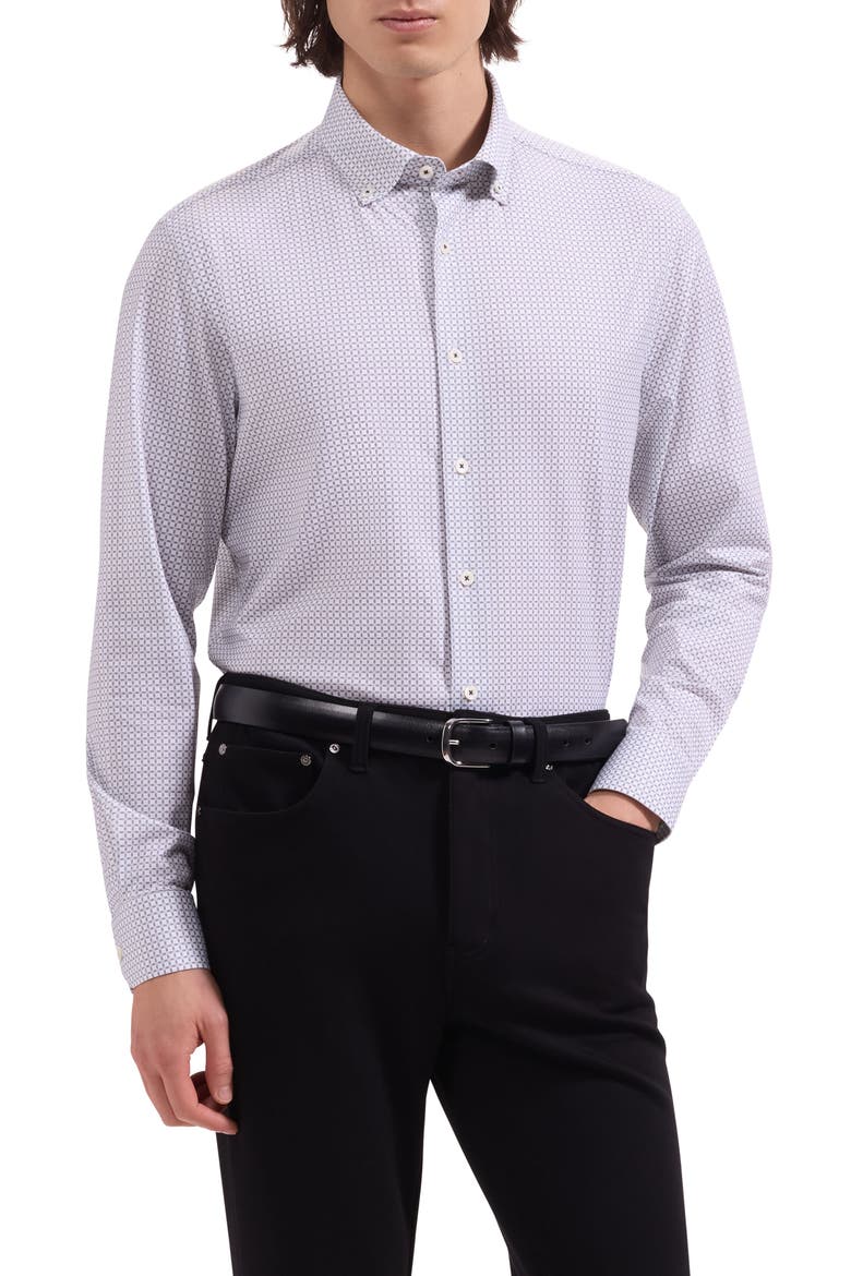 Brent OoohCotton® Windowpane Print Button-Down Shirt, Main, color, WHITE