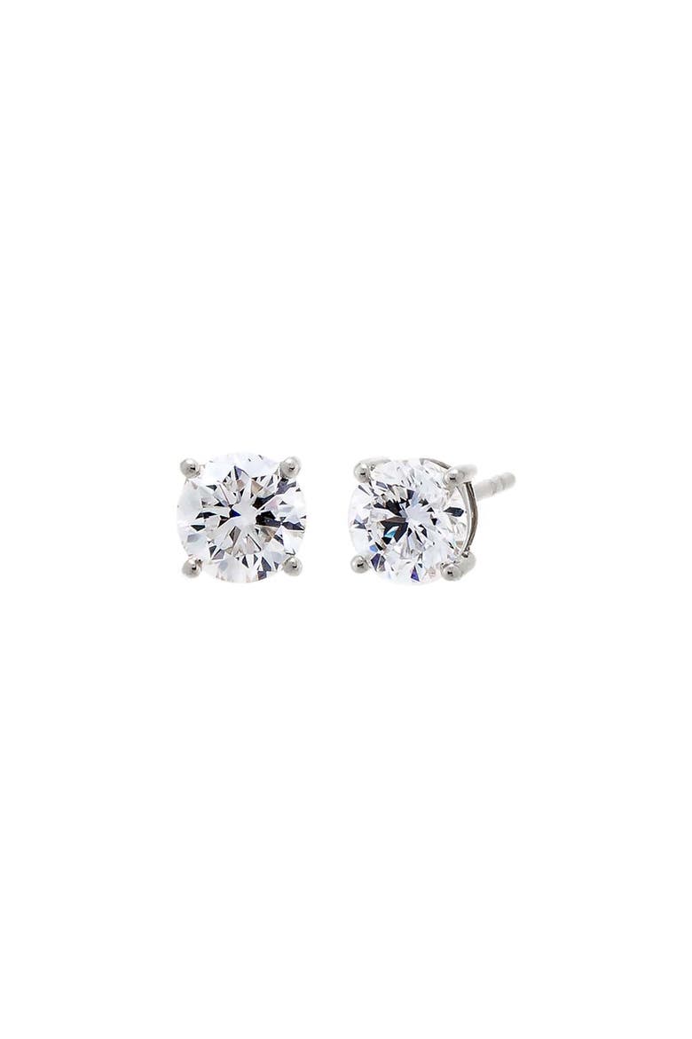 Lab Grown Diamond Solitaire Four Prong Stud Earring 14K, Main, color, White Gold - 1 Carat