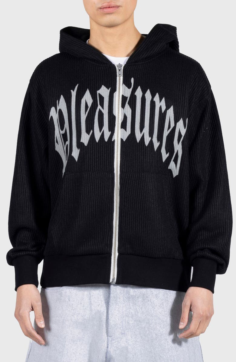 PLEASURES Twitch Graphic Waffle Knit Zip Hoodie, Main, color,