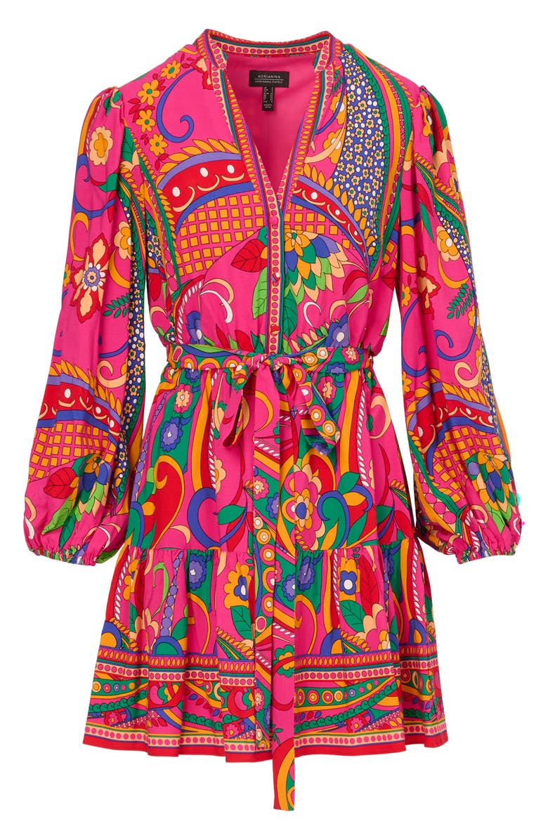 Adrianna Papell Print Tie Waist Long Sleeve Dress, Alternate, color, Pink Multi