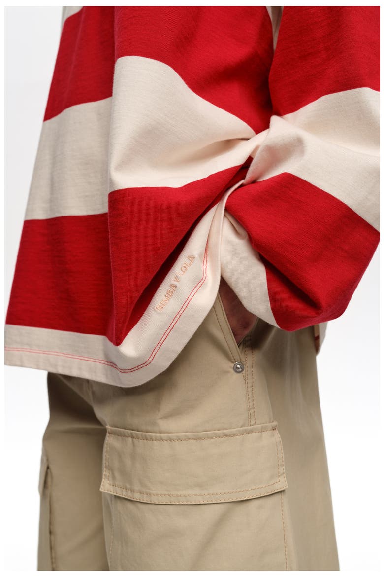 Loose-fit striped T-shirt., Alternate, color, RED