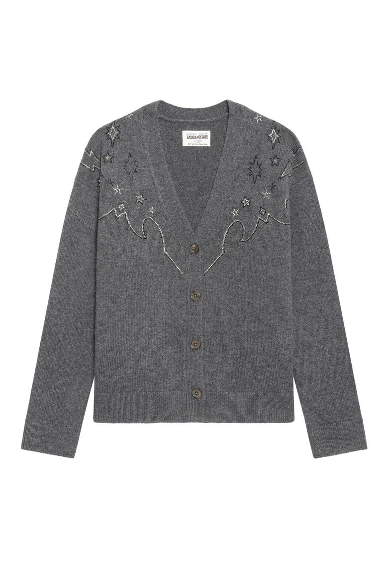 Mirkaz Strass Cashmere Cardigan, Alternate, color, ANTHRACITE