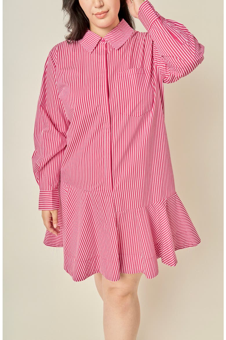 Striped Long Sleeve Flared Skirt Shirtdress, Alternate, color, BURGUNDY
