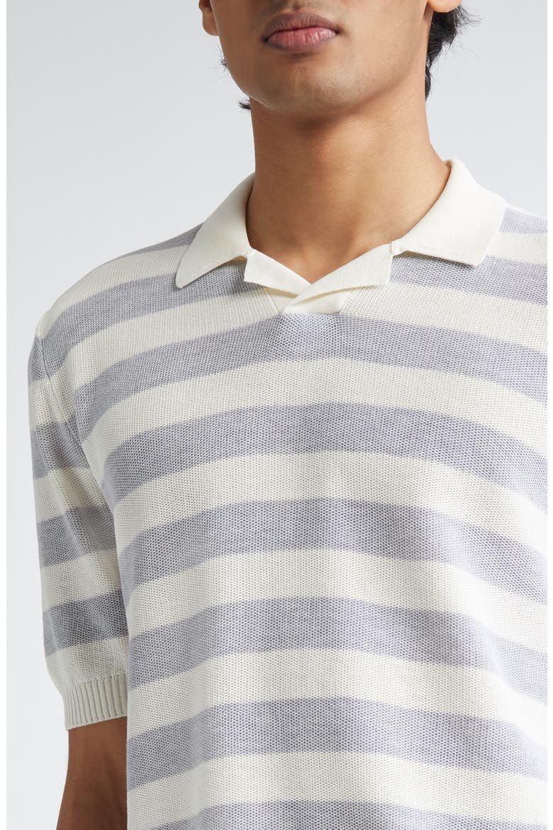 Stripe Short Sleeve Cotton Polo Sweater, Alternate, color, 01-13 WHITE LIGHT GREY MELANGE